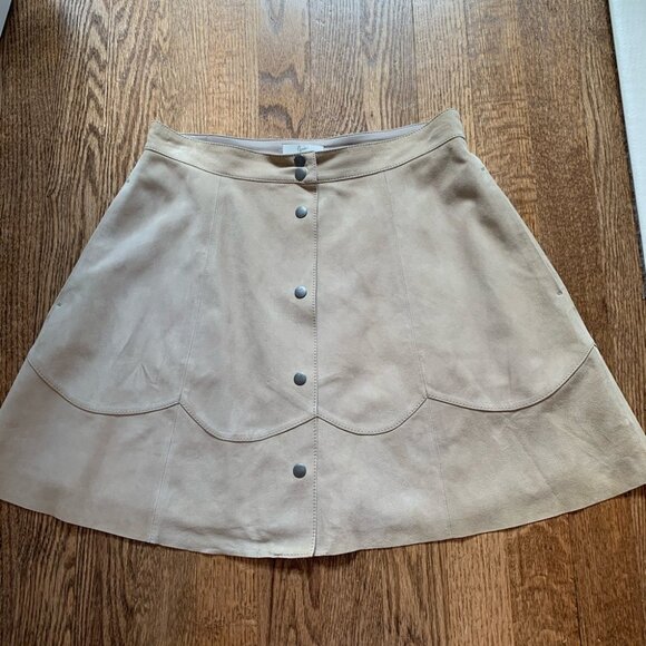 Joie (real) Suede Classic Beige Button-Up Mini Skirt - Picture 1 of 7